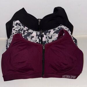 Victoria Sport Zip Front Sports Bra - Burgundy, Black, and Gray Camo 3-pack!